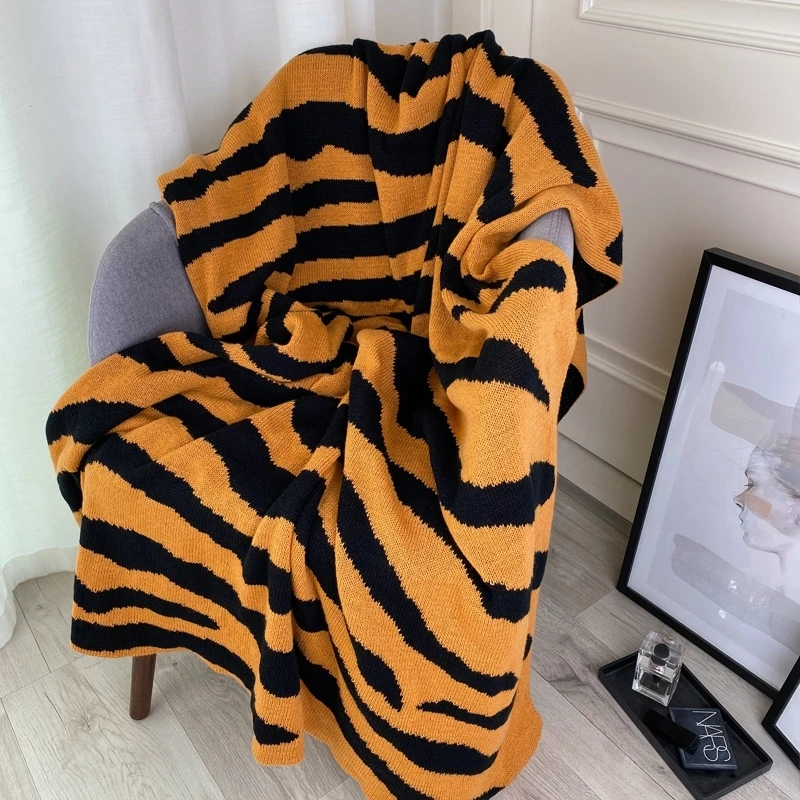 Mantas delicadas de punto con estampado de Tigre, mantas c&aacute;lidas de invierno para sof&aacute;, S&uacute;per suaves y c&oacute;modas, manta ligera de lujo-0