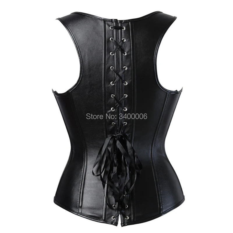 

Faux Leather Corset Top Woman Zip Leather Corset Buckle Bustier SteamPunk Gothic Studded Corset Corselet Straps Vest Plus Size
