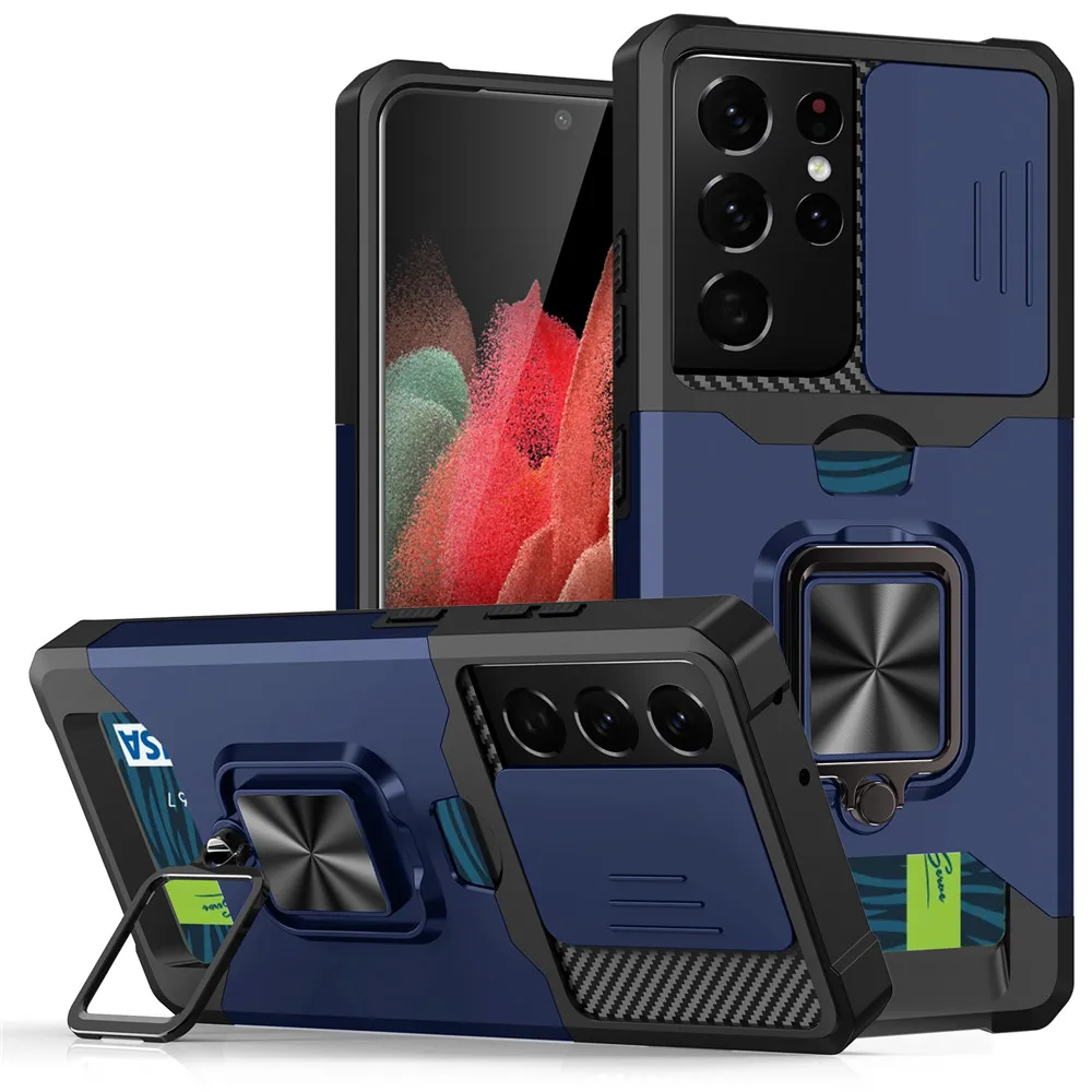 

for Samsung Galaxy S21 Ultra Case Armor Slide Camera Protection Card Slot Case for Samsung Galaxy S21 Plus FE 5G Shockproof Capa