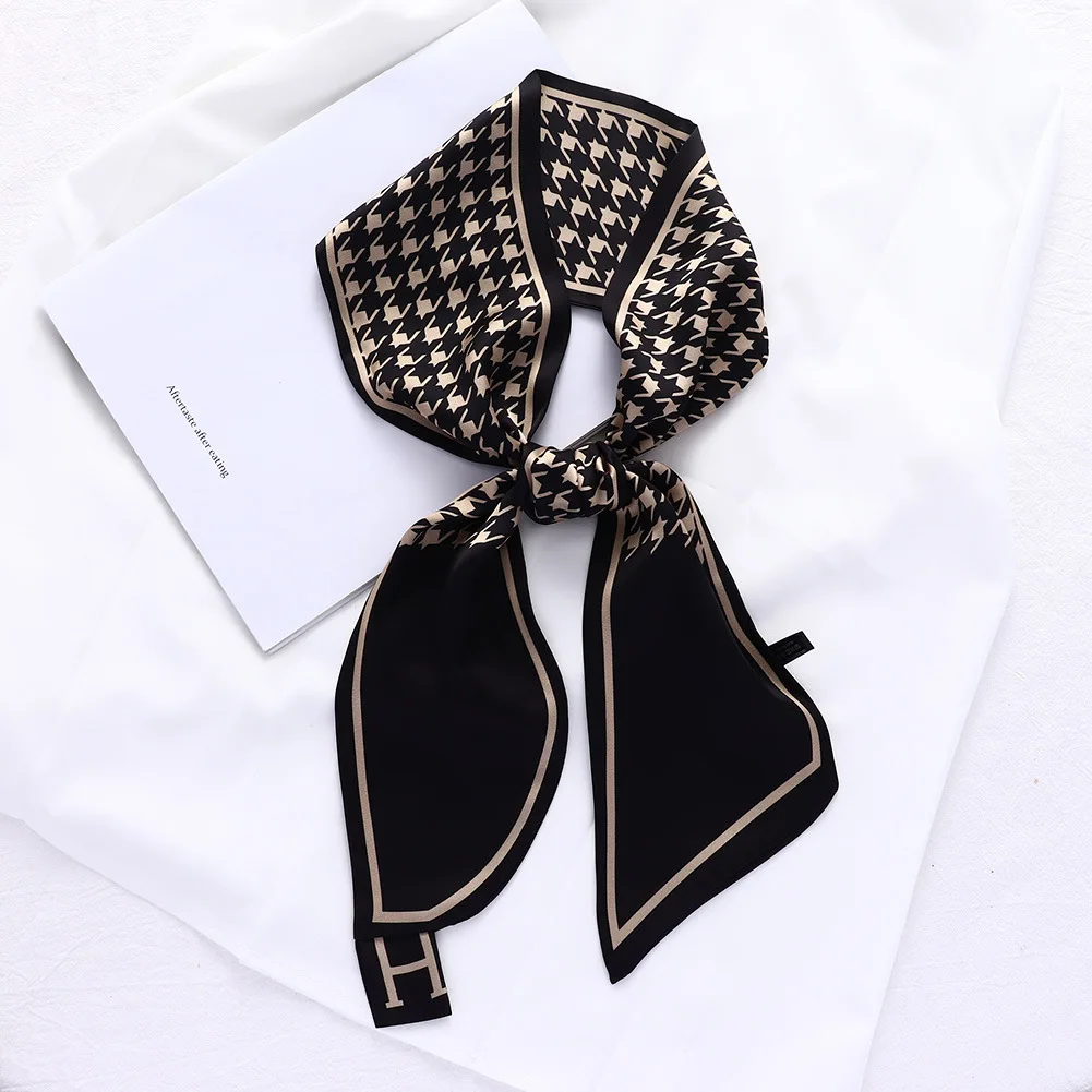 Новинка 2021 дизайнерский Шелковый Хиджаб с черной узором гусиные лапки атласный