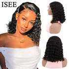 35CM Peruvian Deep Wave Short Bob Human Hair Wigs 13X4 Lace Frontal Wig ISEE HAIR Deep Wave Bob Lace Front Wigs For Women