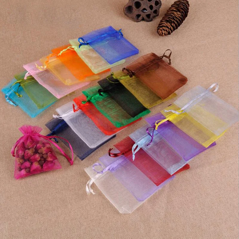 

HGKLBB 50PCS Organza Bag Jewelry Packaging Pouches 7x9 9x12 10x15 13x18CM Wedding Party Decoration Drawable Bags Gift Bags