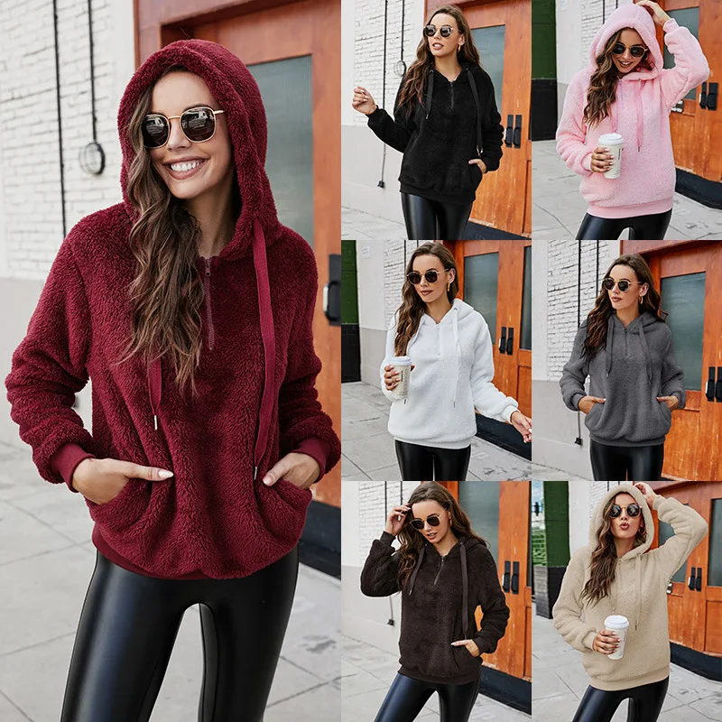 

Casual Hoodies Women Outdoor Loose Sports Outerwear Teddy Coat Street Style Sweatshirt Autumn Winter Solid Warm Hoodies Female