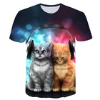 Мужская и женская футболка 2021 с 3D принтом, летняя рубашка с круглым вырезом и коротким рукавом с двойным котом, модный и персонализированный новый стиль