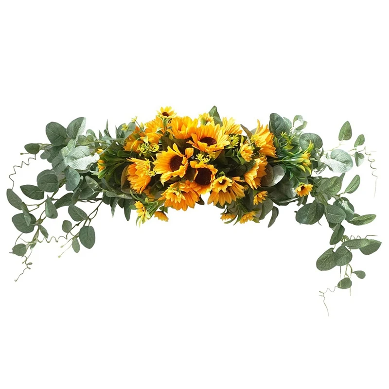 

Floral Swag Artificial Flowers Sunflower Eucalyptus Wreath Handmade Garland for Mirror Home Wedding Party Door