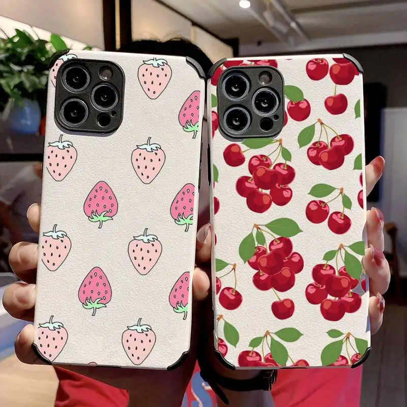 

Fruit cartoon food Phone Case Lambskin Leather For iphone 12 11 8 7 6 XR X XS PLUS MINI PLUS PRO MAX Shockproof