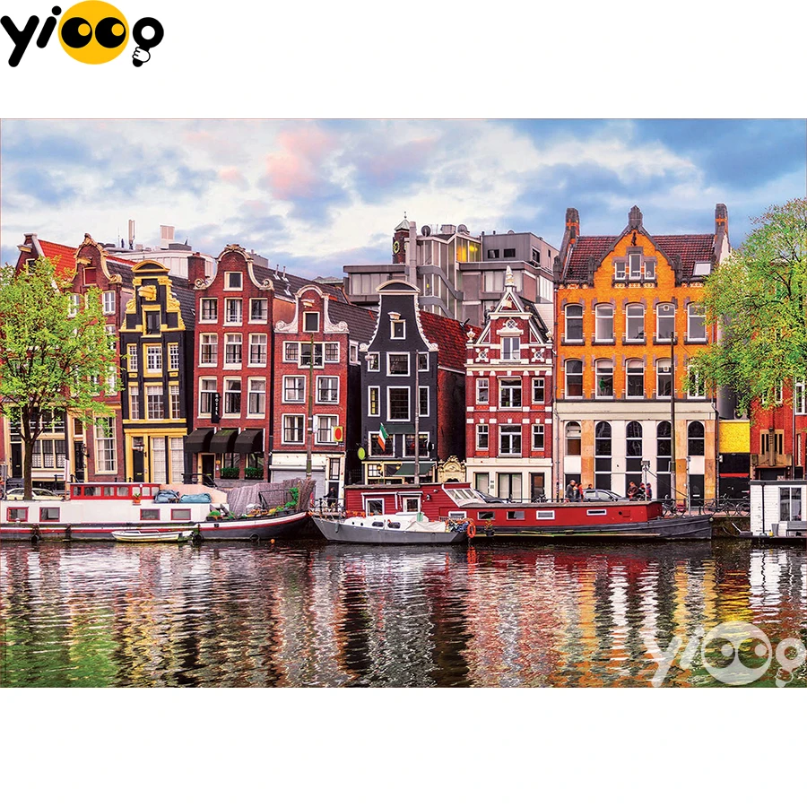

Full Square/Round Drill Diamond Painting Embroidery Amsterdam Landscape Rhinestone Mosaic Cross Stitch Decor Gift BX1354