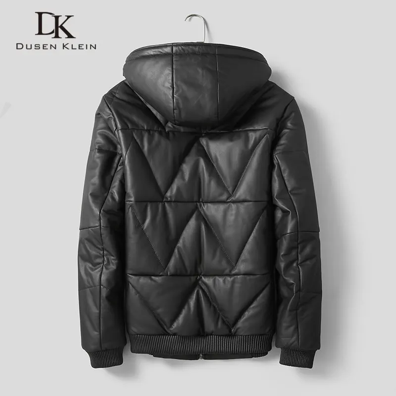 Мужские кожаные куртки пуховики зимнее теплое пальто с капюшоном из овчины и