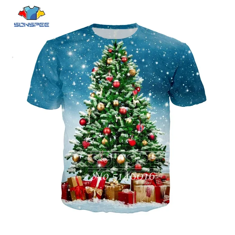 

SONSPEE Christmas tree Santa Claus 3D Print Harajuku T-shirt Unisex Fashion Casual Short sleeve Men Funny Pullover t shirt t552