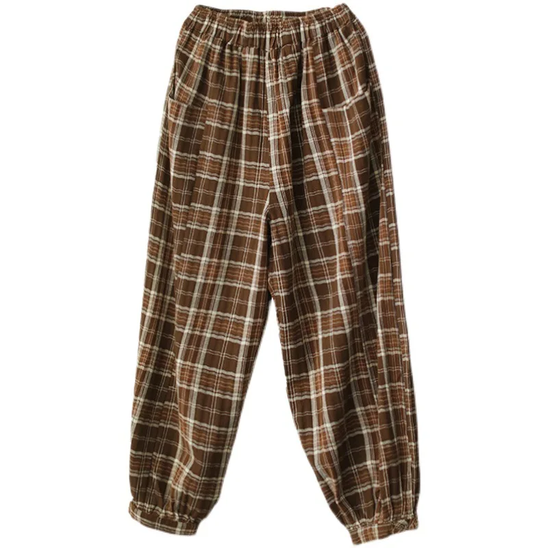 

Max LuLu Spring New 2021 Design Womens Brown Plaid Loose Harem Pants Ladies Hip Hop Style Pantalons Female Oversized Trousers