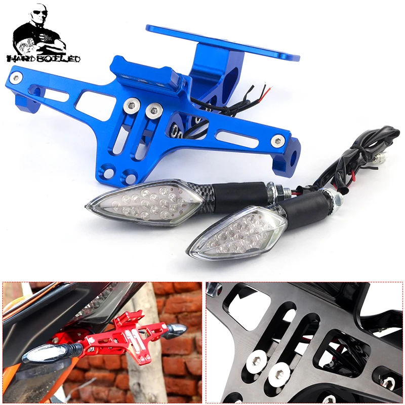 

Universal CNC Aluminum Motorcycle Rear License Plate Mount Holder With LED Light For KYMCO YAMAHA SUZUKI DUCATI BMW KAWASAKI
