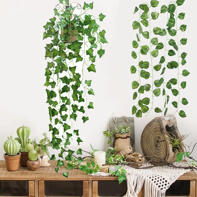 

2.3m Artificial Plants Creeper Ivy Leaves Green Simulation Rattan DIY Wedding Home Garden Wall Hanging Decor Fake Vines Flowers