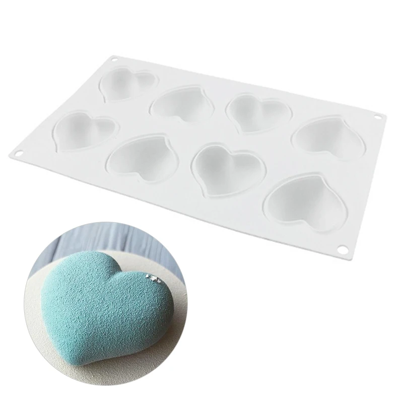 Силиконовая 3D форма в форме сердца 8 отверстий для пудинга капкейка