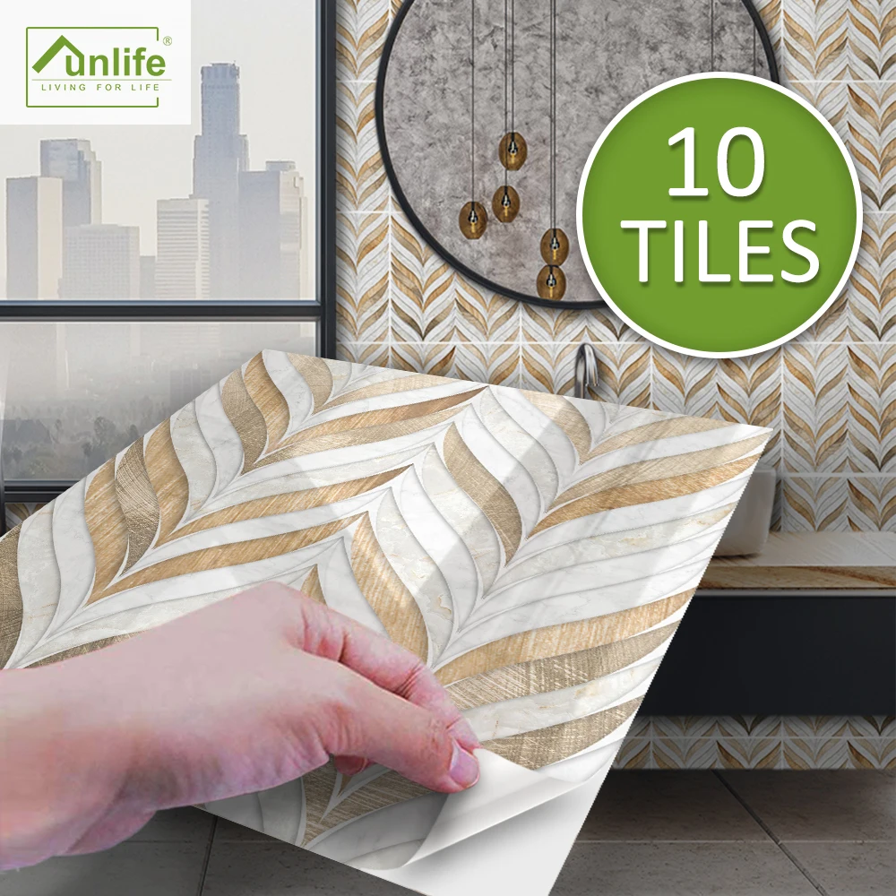 

Funlife® BRILLIANT™ 15/20cm Copper Mentalic Plant Marble Tile Sticker PVC Waterproof Wall Art for Bathroom Kitchen Home Decor