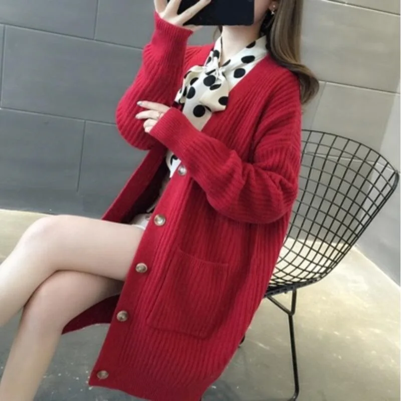 

Autumn Winter Knitted Long Cardigan Sweater Women Female Cardigans Long Sleeve Solid Women Loose Coats Ladies Outerwear JW9776