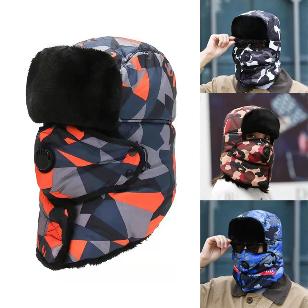 

Mens Unisex Winter Thicken Camo Warm Windproof Earmuff Hat For Scooter Bike Moto Warm Camouflage Lei Feng Hood Protects Ears