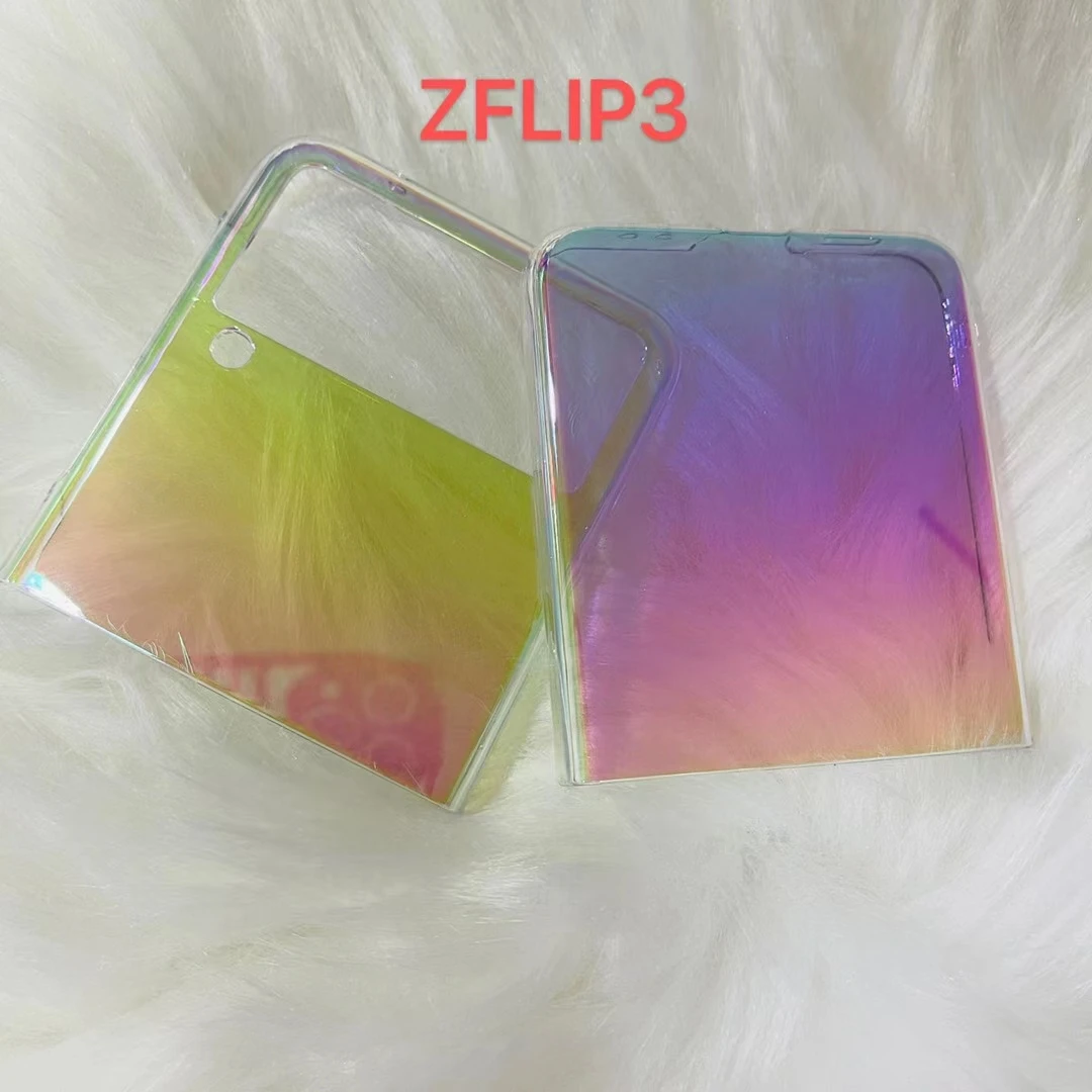 2 in 1 Shiny Gradient Hard Plastic Plating Mobile Phone Case For SAMSUNG Galaxy Z Flip3 Fold3 Glossy Colorful Clear Armor Cover