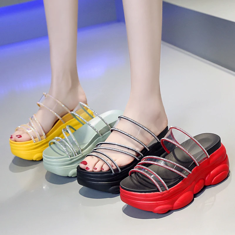 Высота каблука 9 см/3 дюйма Шлепанцы на танкетке Модная обувь Женская плоской