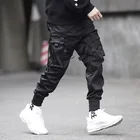 Джоггеры мужские с лентами, брюки-карго, уличная одежда в стиле хип-хоп, повседневные спортивные штаны с карманами, модные брюки в стиле Харадзюку