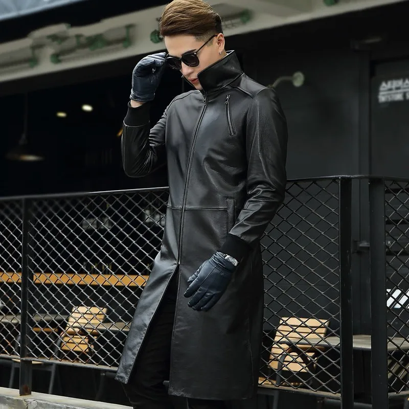 Ветровка мужская из натуральной кожи приталенная теплая верхняя одежда с