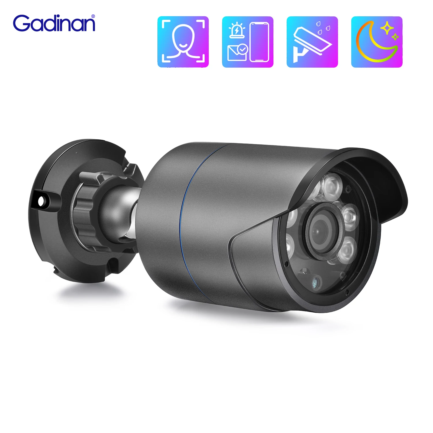 Gadinan HD H.265 IP Camera 8MP 5MP Face Detection Dual Light Source Color Night Vision Outdoor IP66 Waterproof Security Camera