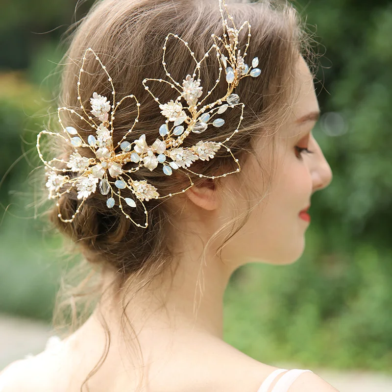 

NPASON Pearl Rhinestone Headband Wedding Hair Accessories Bridal Tiaras Wedding Headband Pearl Hair Jewelry Flower Head Band
