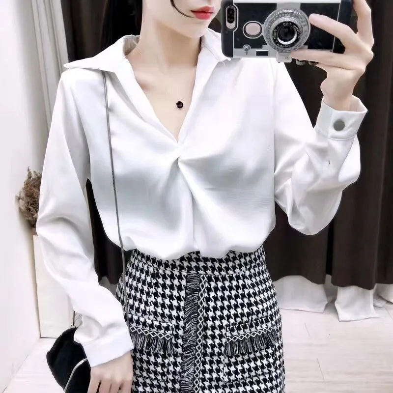 

Spring New Fashion Women Tops and Chiffon Blouse V-neck Lady Long Sleeve One Size Office Lady Work Women Blouse Tops Blusas