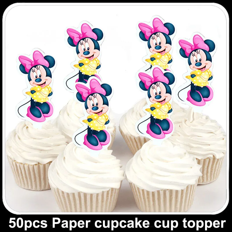 50 шт. Дисней Минни Микки Маус принцесса Ариэль София Белла Фея бумажные Топпер