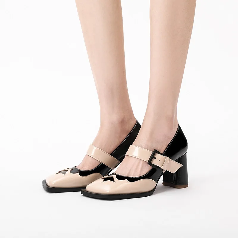 

brand retro designer mary janes shoes woman pumps new genuine leather high heels black office shoes woman classic party shoes