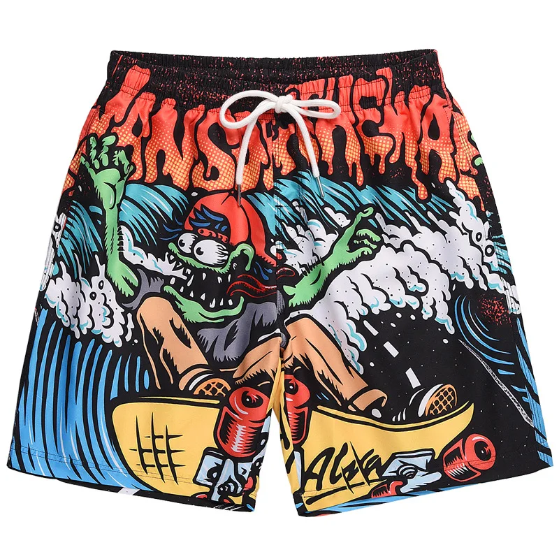 

Trendy men's beach shorts latest cartoon skateboard surfing printing swimming shorts loose casual surfing men's shorts cool