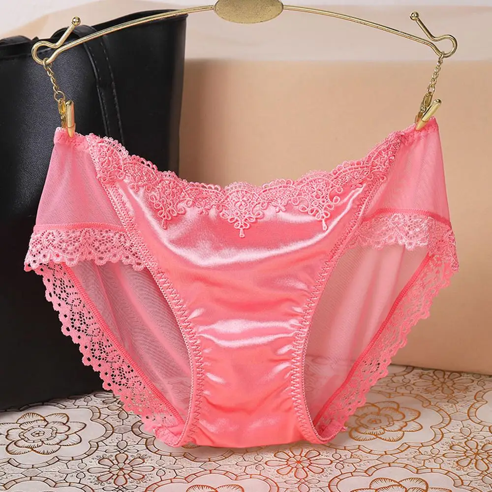 Женские кружевные трусики с бантиком полупрозрачные однотонные из мягкой