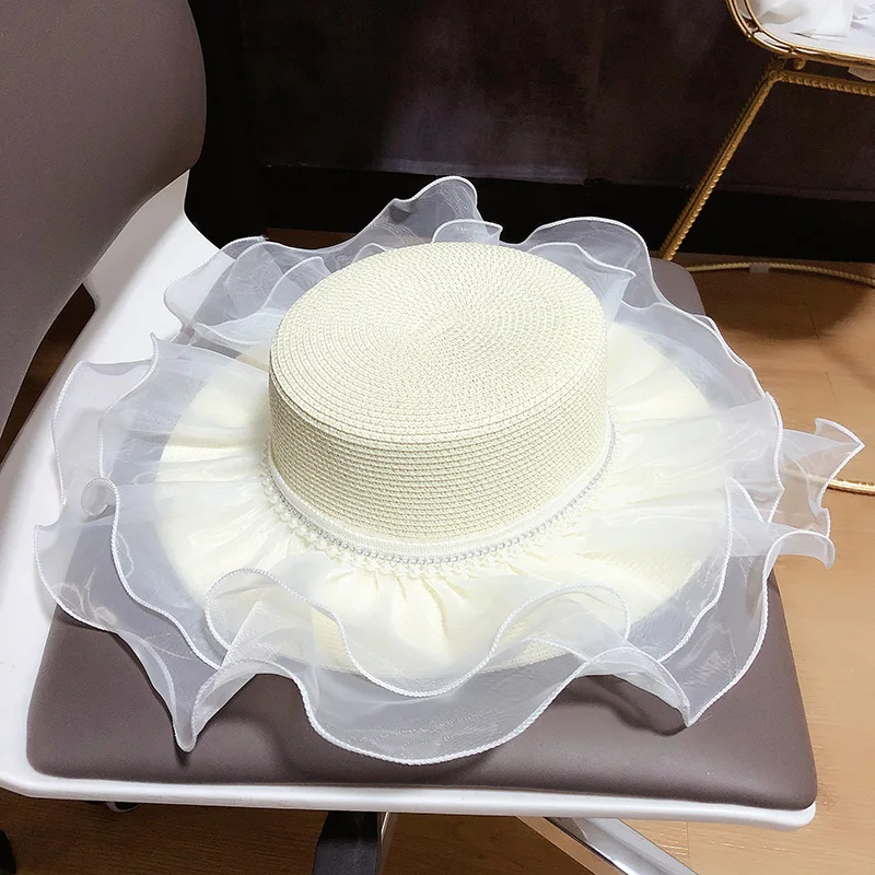 

Hat female straw hat Korean version of the Japanese summer thin ventilation lace lace lace lace large eaves hollow small fresh s