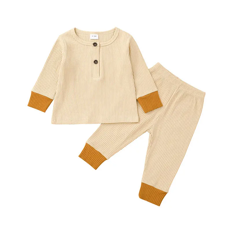 

Baby Boys and Girls Sets Cotton Breathable Solid Plaid Long Sleeve Tops and Pants for Casual Outfits