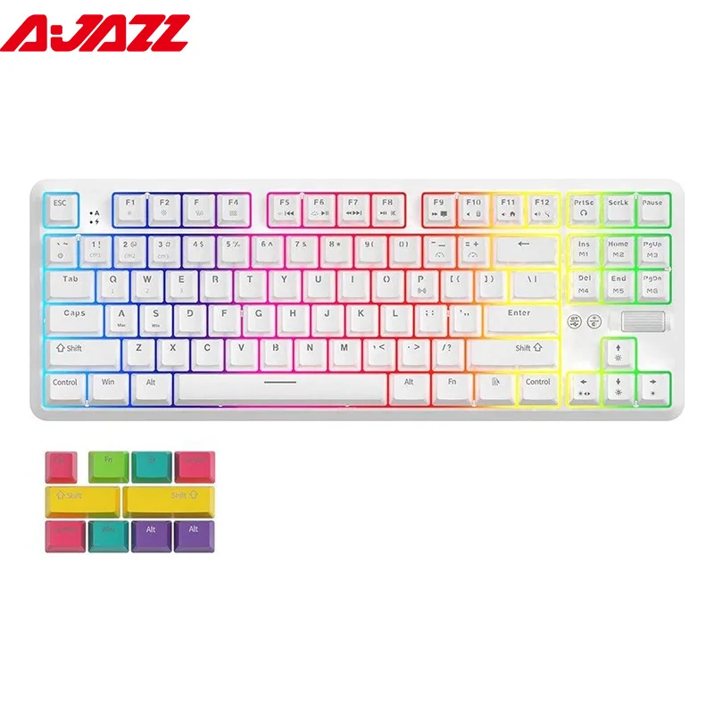 

Клавиатура Ajazz K870T Проводная Механическая с 87 клавишами, Bluetooth, Двухрежимная, RGB-подсветка, белый цвет