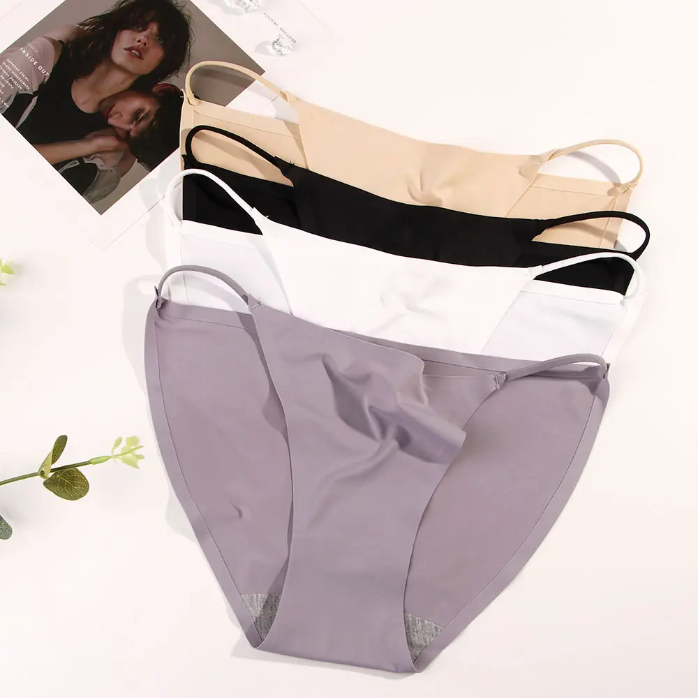 

Ice Silk Seamless Panties Ultra-thin Breathable Low-waist Sexy Women Underwear Thongs G-String Female Lingerie