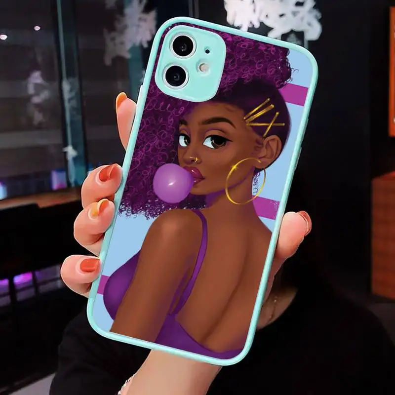 

MELANIN POPPIN Girl sexy black women Phone Case Matte Transparent for iPhone 7 8 11 12 s mini pro X XS XR MAX Plus cover funda