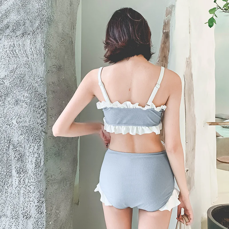 

New Swimsuit Fashionable Simple Long Sleeve Fungus Adjustable Shoulder Strap Tube Top Triangle Split Swimsuit Bikini