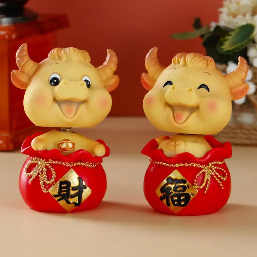 

70% Dropshipping!!2021 OX Year Shaking Head Cattle Statue Resin Toys Car Ornaments for Home Decor