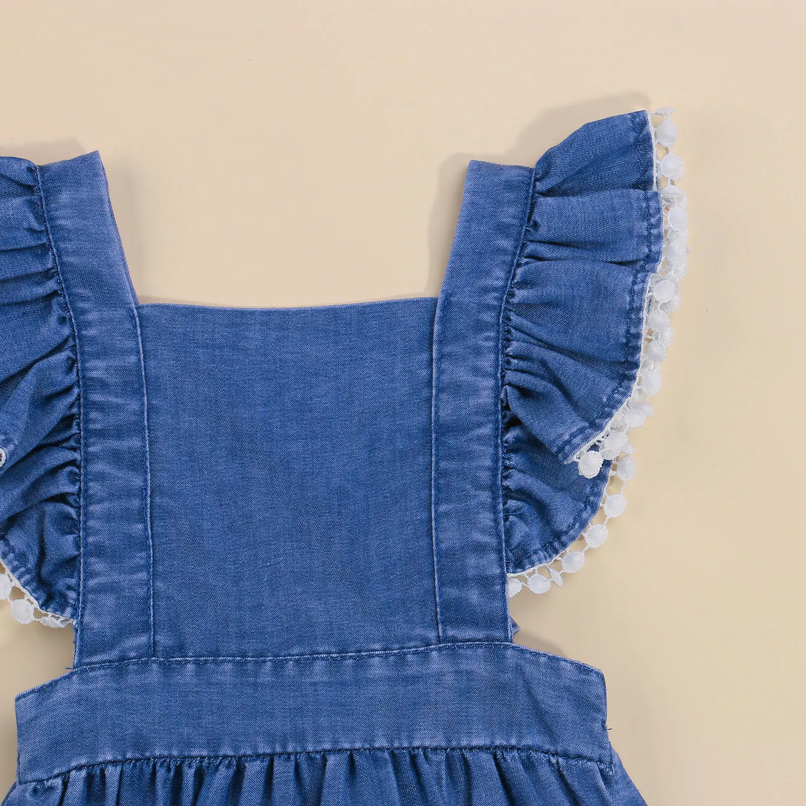 Боди летнее с бахромой и открытой спиной для девочек темно-синее | Детская одежда