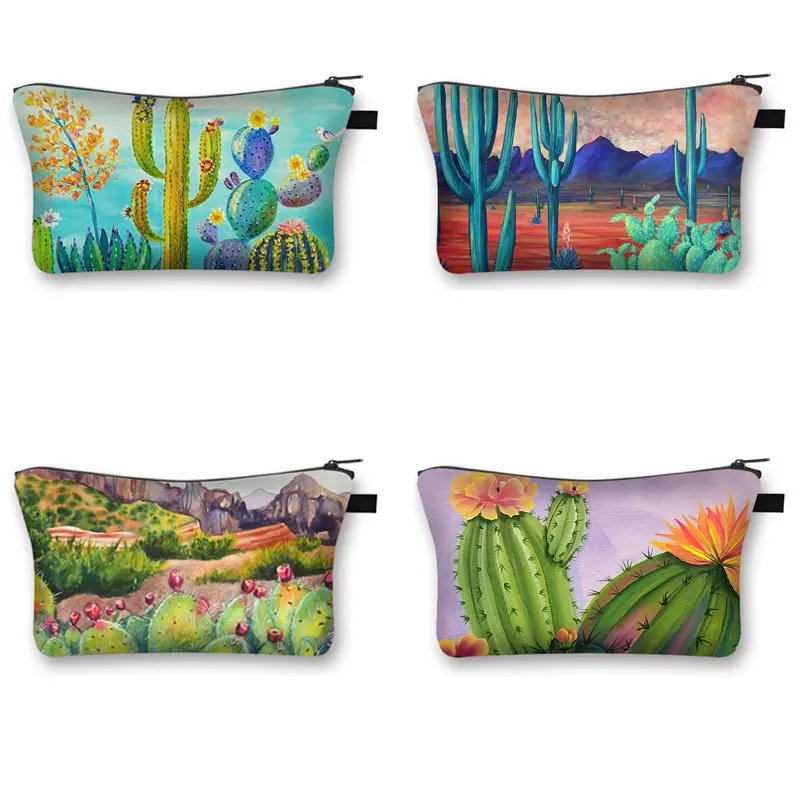 

Beautiful Cactus Print Cosmetic Bag Women Portable Nice Cacti Organizer women Makeup Case Gift
