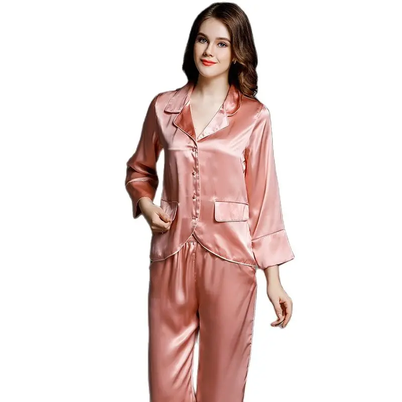 T77148 Wholesale Pajamas Women Sleepwear Two-piece Leisurewear Suit Noble 100% silk Pajama Set