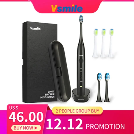 Vsmile звуковая электрическая зубная щетка 2200 мАч батарея 80 дней на одной зарядке 5 режимов 4 щетки головы путешествия отбеливающая умная зубная щетка