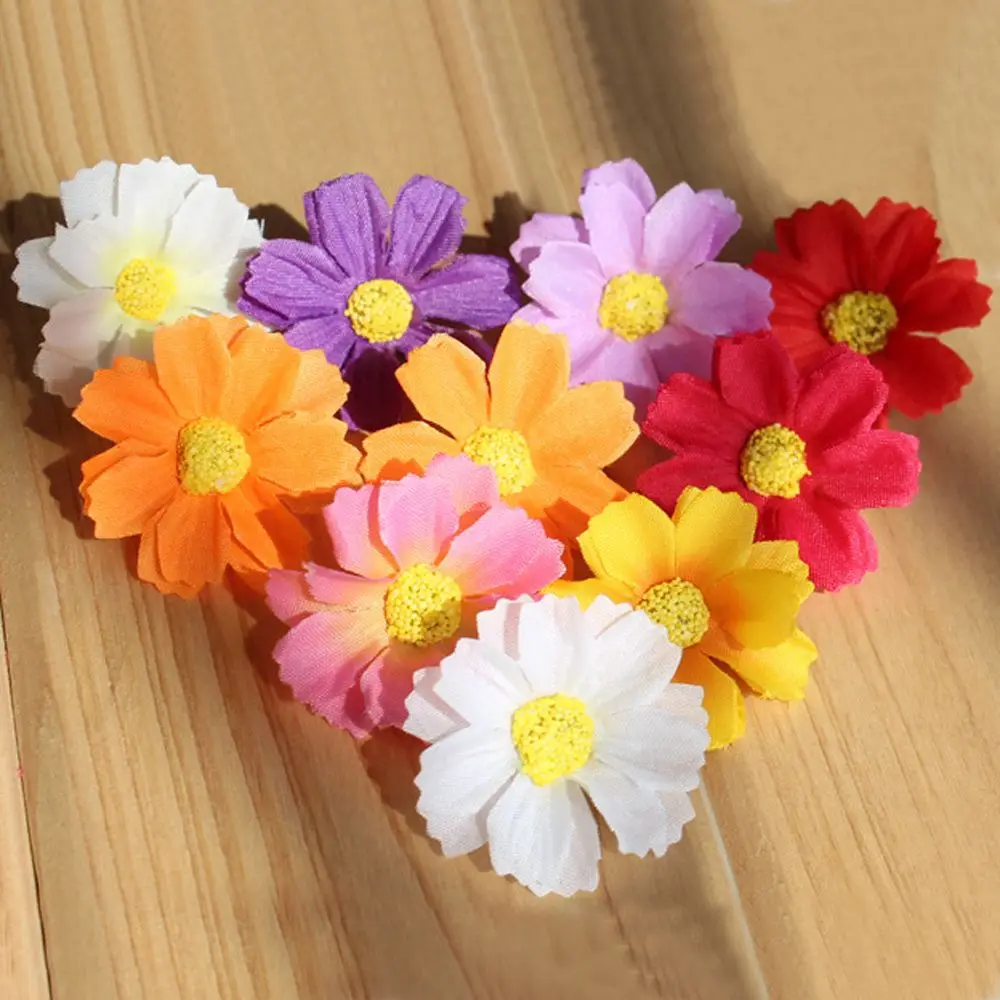 50 шт 3 см милый Подсолнух голова мини Шелковый Искусственный цветок для короны