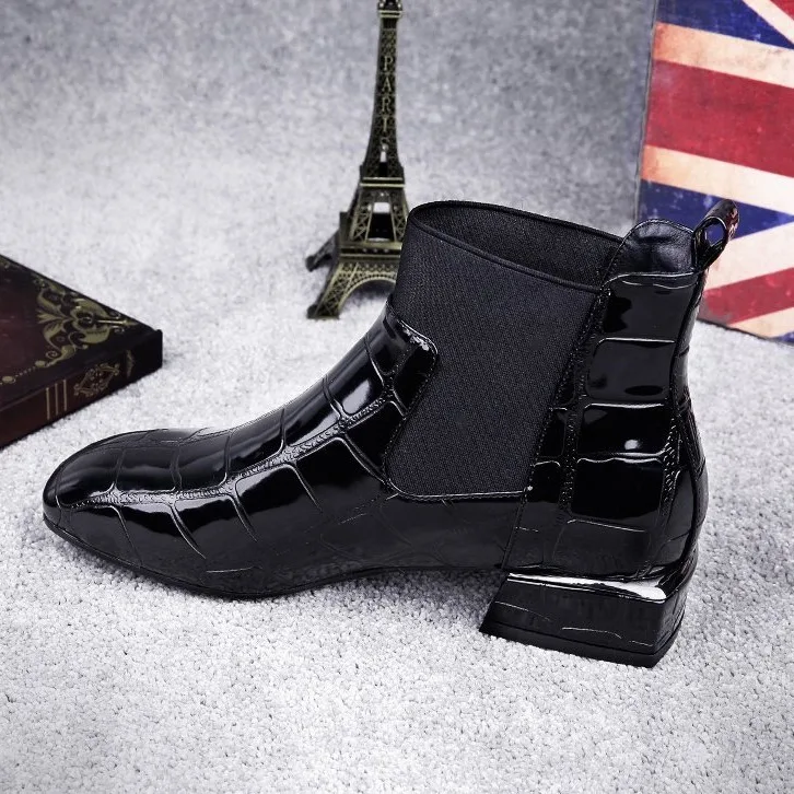 

thick heel patent leather boots New style square toe in autumn and winter of 2021