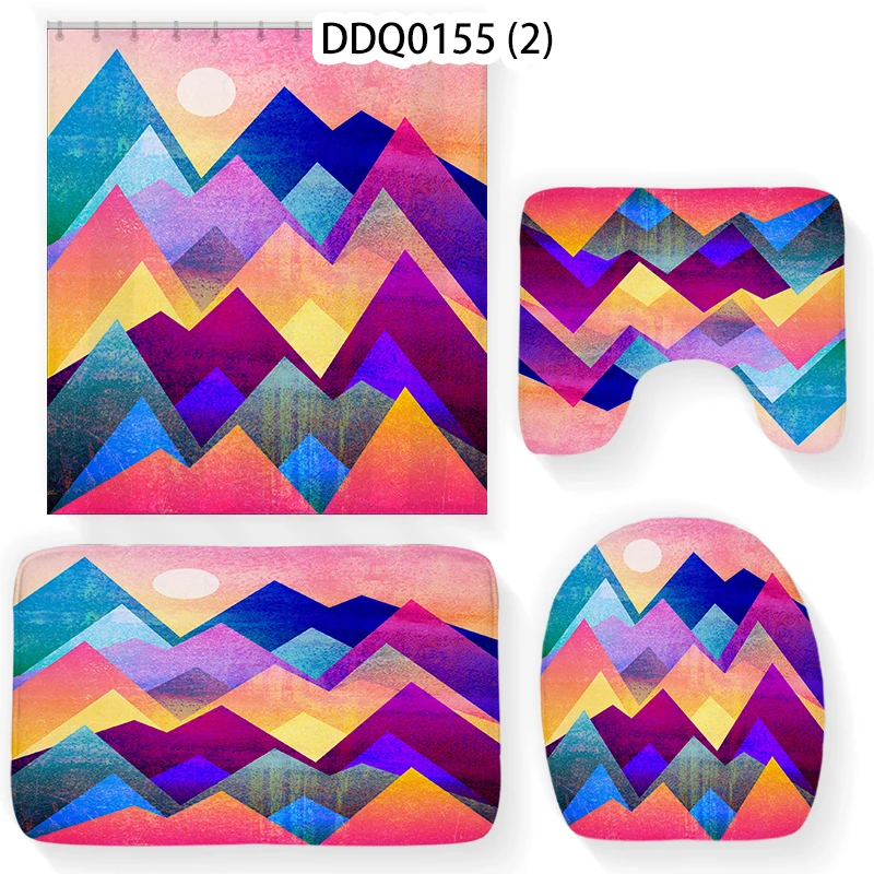 

4 PCS Geometric 3D Image Bathroom Set Waterproof Shower Curtain Bathroom Shower Curtain Set Curtains Home Shower Curtains Sets