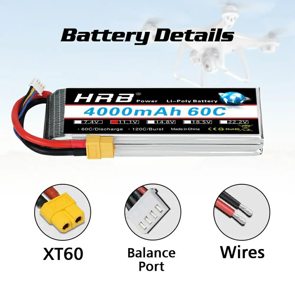 Аккумулятор HRB 3s 4s Lipo 4000 мАч 60C с разъемом XT60 для радиоуправляемого автомобиля