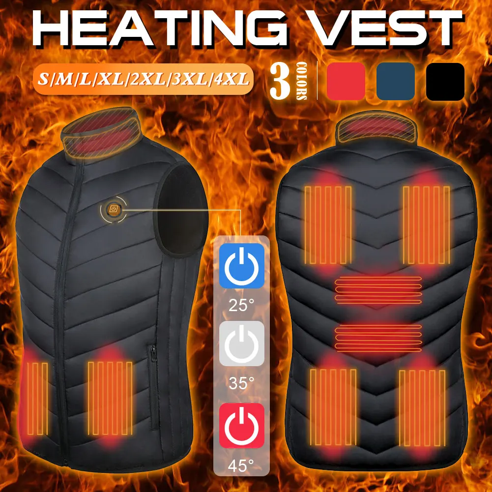 

Heated Vest Jacket 9 Heating Zones USB Men Winter Electrically Heated Sleeveless Jacket Travel Outdoor Waistcoat Fast delivery