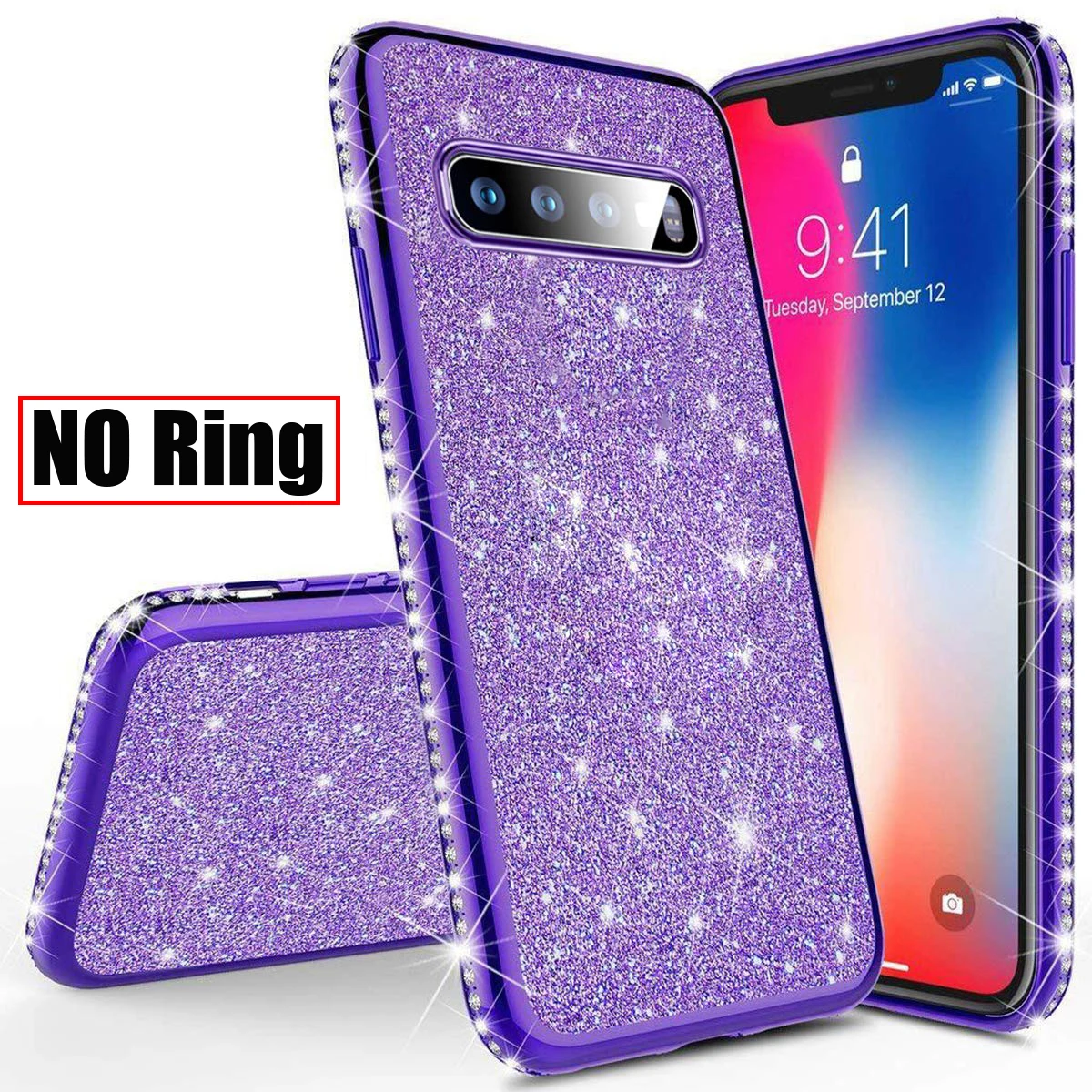 Мягкий чехол с блестками для samsung Galaxy A10 A20 A30 A40 A50 M10 A6 A7 A8 S10 S8 S9 плюс A50s 360 Примечание 10 кольцо автомобильный держатель - Цвет: Purple