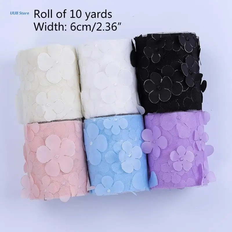 

6inch 10Yards Decorative Tulle Rolls with Flower Pattern Skirts DIY Material Gift Wrap Gradient Colour Yarn