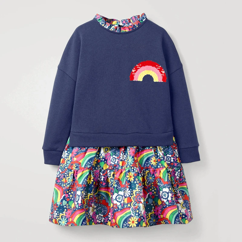 

2-7 Years Girls Designed Rainbow Flowers Dress Toddlers Children Kids 2021 Autumn Clothes Baby Princess Dresses 100% Cotton Soft